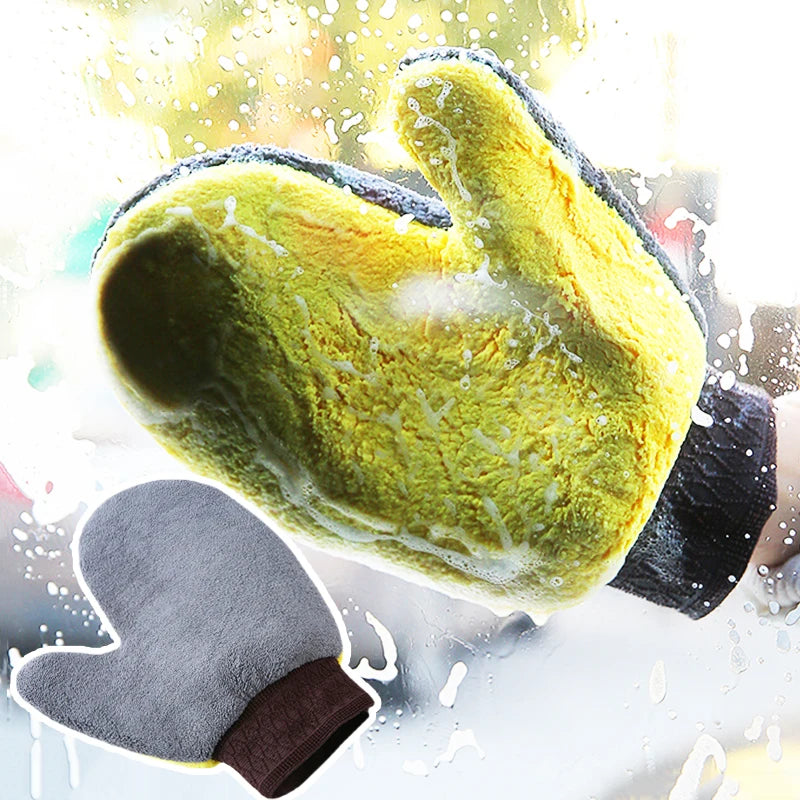 Car Wash Cleaning Glove Brush Thick Double-faced Microfiber Coral Fleece Gloves Car Cleaning Mitt Auto Wax Detailing Care Brush