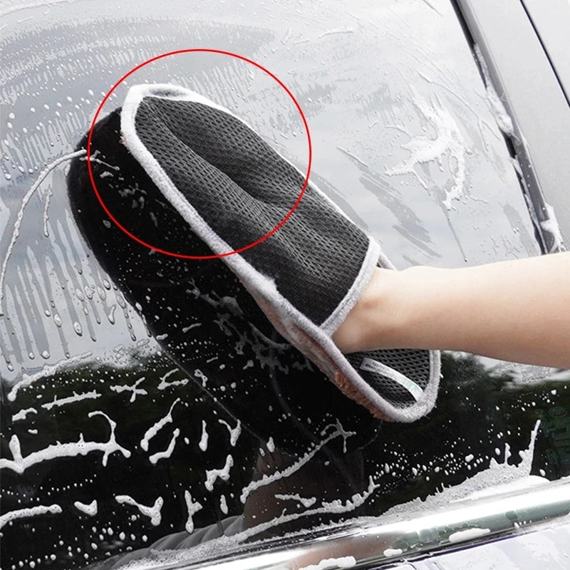 Car Wash Cleaning Glove Brush Thick Double-faced Microfiber Coral Fleece Gloves Car Cleaning Mitt Auto Wax Detailing Care Brush