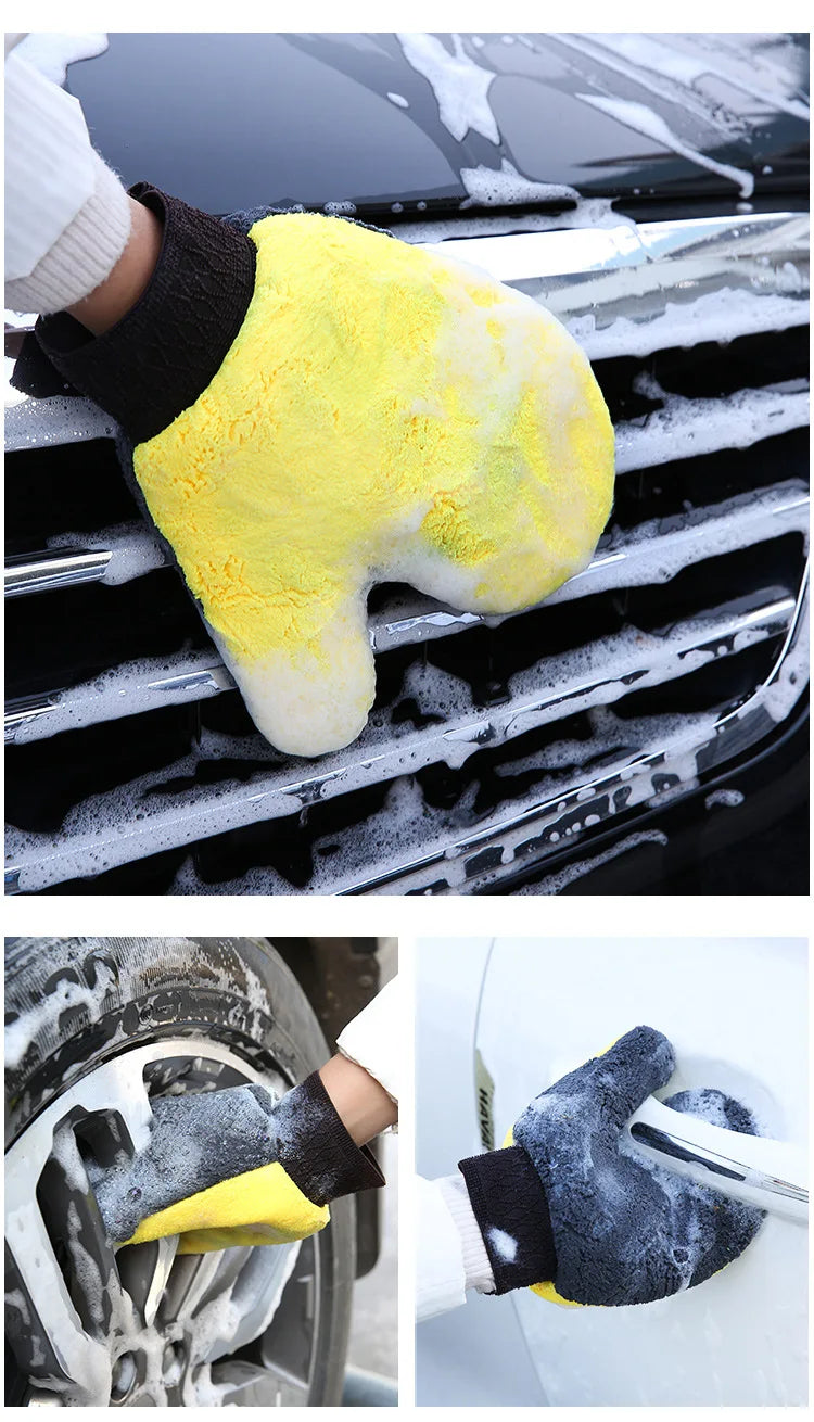 Car Wash Cleaning Glove Brush Thick Double-faced Microfiber Coral Fleece Gloves Car Cleaning Mitt Auto Wax Detailing Care Brush