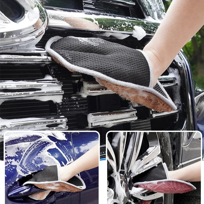 Car Wash Cleaning Glove Brush Thick Double-faced Microfiber Coral Fleece Gloves Car Cleaning Mitt Auto Wax Detailing Care Brush