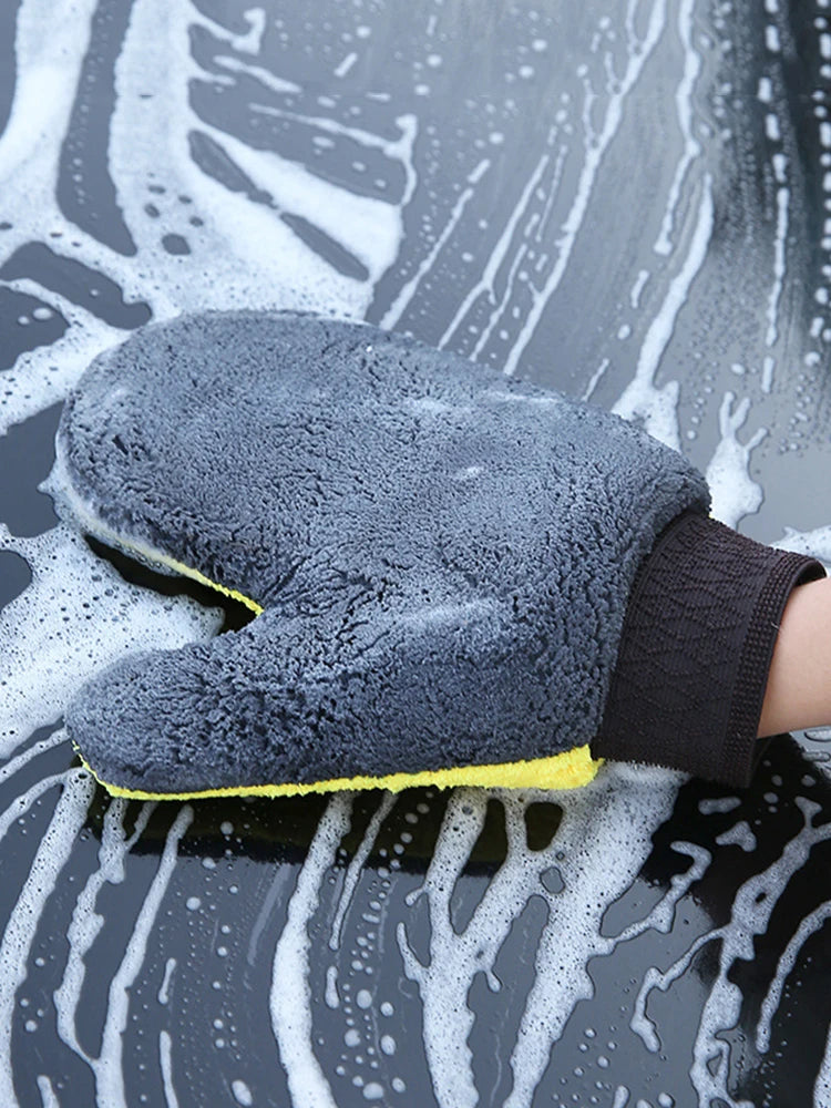 Car Wash Cleaning Glove Brush Thick Double-faced Microfiber Coral Fleece Gloves Car Cleaning Mitt Auto Wax Detailing Care Brush